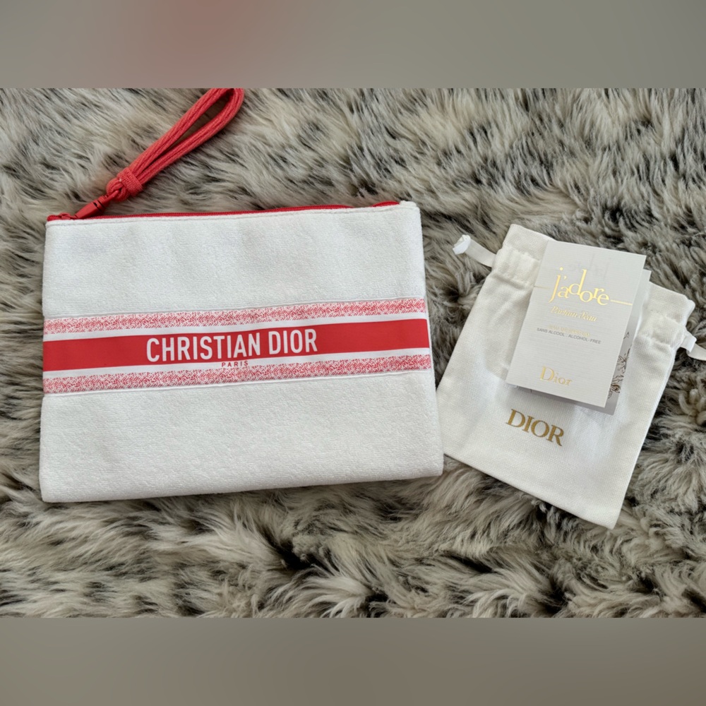 Christian Dior White and Coral Pouch VIP GWP New w/Jadore and white bag